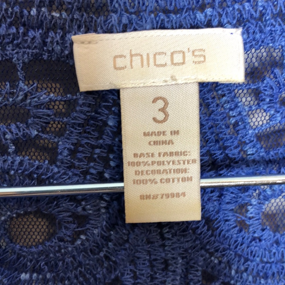 Chico’s Boho Cropped Cardigan Crotched Swirl Lace Floral Vibrant Blue Size XL - Picture 3 of 11